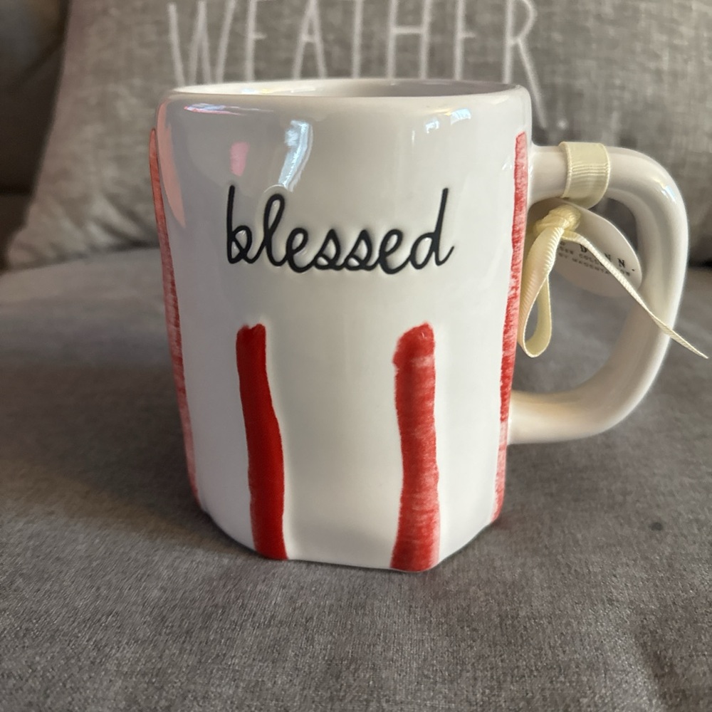 Rae Dunn White and Red Blessed Mug